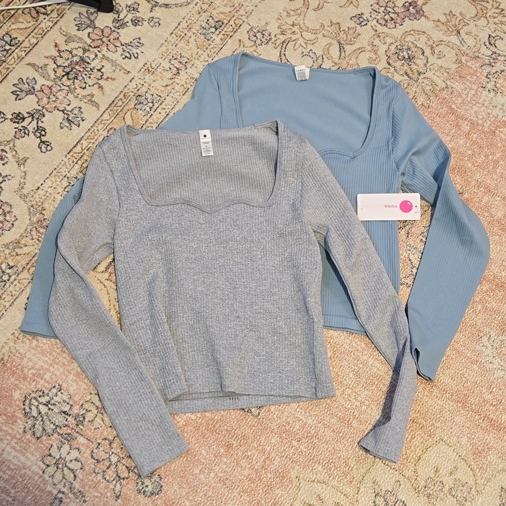 Yogalicious 2 Pack Ribbed Seamless Long Sleeve Aaliyah Tops Size L